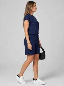 Women's Navy Blue Short Sleeve Top and Drawstring Shorts Set <b>Summer</b> Casual <b>2</b> <b>Piece</b> <b>Outfit</b> - Product Image 6