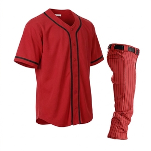 Conjunto de Uniforme de Béisbol Rojo, Camiseta de Manga Corta con Botones y Pantalones a Rayas - Product Image 5