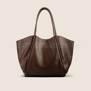 Sac fourre-tout pour femme en cuir véritable, design minimaliste, ouverture supérieure, deux poignées, usage quotidien, toutes saisons, couleur marron, personnalisation OEM BD - Product Image 1
