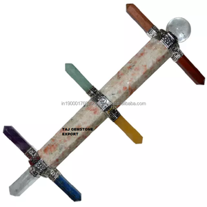 แท่งหินอเวนเจอรีนสีเหลืองผลึกหินขัดเงาพร้อมแท่งพลังงานดาวเมอร์กาบา - Product Image 5