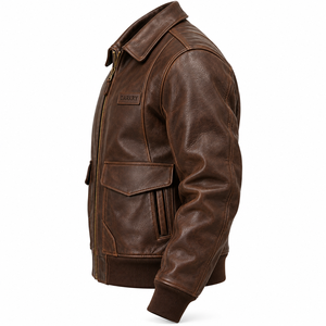 <b>Mens</b> Vintage <b>Brown</b> Genuine <b>Leather</b> Flight <b>Jacket</b> Custom OEM Pilot Bomber Outerwear Warm Winter Flap Pocket Coat Factory - Product Image 4