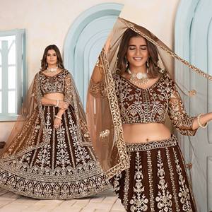 Brown Silk Lehenga Choli With Heavy Embroidery And <b>Sequins</b> For Wedding Women Traditional Indian Pakistani Wear Floor Length - Product Image 2