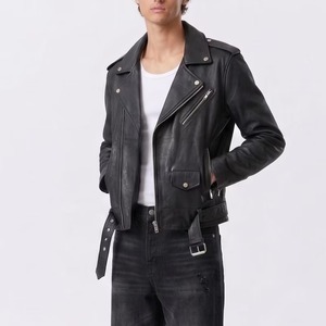 Men's Black Leather <b>Biker</b> <b>Jacket</b>, Classic Asymmetric Zip Real Leather <b>Jacket</b> - Product Image 1