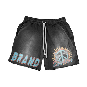 Shorts pour hommes en tissu molletonné 100 % coton 320 GSM délavé à l'acide, taille mi-haute, avec impression en relief et sérigraphie, logo personnalisé - Product Image 5