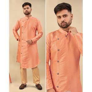 FANCY SEDA JACQUARD KURTA DE HOMBRE CON PAYJAMA PEACH - Product Image 2