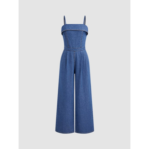 Women Summer <b>Casual</b> Short Sleeve V Neck High Waist Breathable <b>Wide</b> <b>Leg</b> Full Length Solid 100% Polyester <b>Jumpsuit</b> with Pockets - Product Image 5