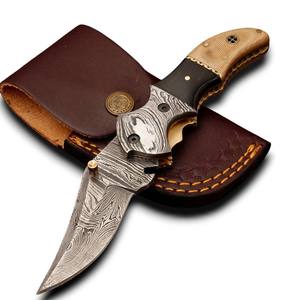 มีดพับดามัสกัส OEM ขายส่ง - มีดพกทำมือ ใบมีดคมกริบ ปลายใบมีดแบบคลิป สำหรับล่าสัตว์และตั้งแคมป์ พร้อมปลอก - Product Image 1