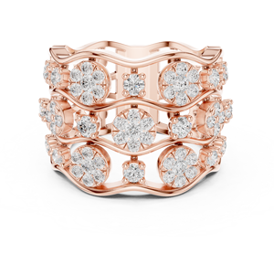 แหวนเพชรลายดอกไม้สีโรสโกลด์ เพชรทรงกลมเจียระไนแบบบริลเลียนท์ เพชรธรรมชาติ เครื่องประดับหรูหราสำหรับผู้หญิง - Product Image 1