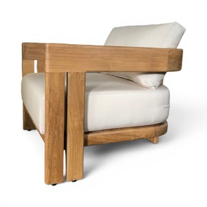 Sofá moderno minimalista de madera de teca maciza con cojín grueso tapizado, diseño ecológico para muebles de hogar, oficina o villa. - Product Image 6