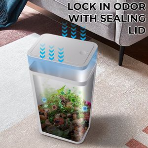 Set di 3 Cestini per Rifiuti Sottili da 10L con Coperchio a Pressione, Moderni Contenitori per Bagno in Nero, Bianco e Grigio - Product Image 5