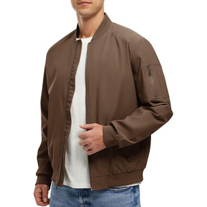 Blouson bomber marron pour homme, fermeture éclair, coupe décontractée, coupe-vent, col montant, coupe régulière, pour l'automne - Product Image 1