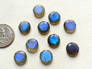 Cabochon de labradorite rond à coupe checker, avec éclat bleu, pierre précieuse en cristal non montée pour la fabrication de pendentifs et de bijoux, 12x12x4mm, pierres précieuses pour bijoux - Product Image 4