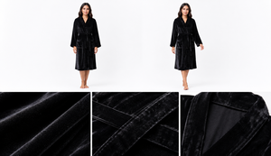 Peignoir Kimono en Velours Noir pour Femme – Luxe, Doux et Chaud, Col en V, Manches Longues, Poches – Idéal pour l'Hiver, Vêtement de Nuit Romantique - Product Image 5