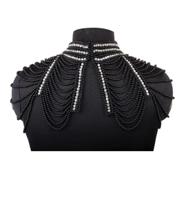 Pearl Shoulder Cap Necklace With Luxury Craft Gray and White <b>Colour</b> Beaded Necklace For Parties - Product Image 5