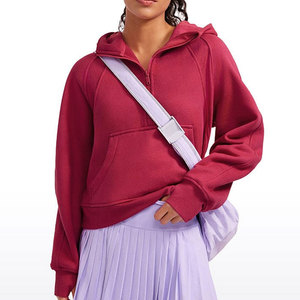 Hooded Half Zip <b>Sweatshirt</b> Women <b>Men</b> Solid Color <b>Red</b> Fleece Pullover Casual Autumn Wear Breathable Regular Fit Tops <b>Sweatshirts</b> - Product Image 4