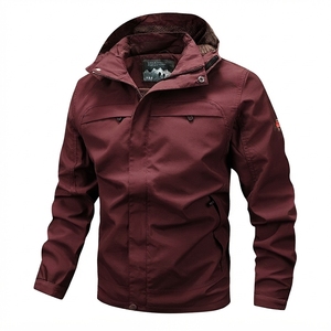 Veste Safari à Capuche Vert Olive pour Homme Coupe-Vent Imperméable Respirante Fermeture Éclair Col Montant Décontractée pour l'Extérieur Coupe Classique - Product Image 3