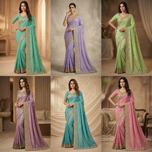 RN <b>Green</b> <b>Silk</b> Saree with Gold Zari and Pink Embroidery for Women Indian Wedding Party Wear Vintage Style Quick Dry - Product Image 4
