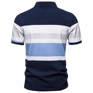 Men's Color Block <b>Striped</b> Polo Shirt Short Sleeve Navy <b>Blue</b> <b>White</b> Casual Polo Shirt Breathable Pique Polo T-Shirt - Product Image 3