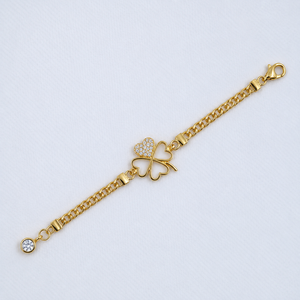 Pulsera de Moda de Oro Real de 14K con Diamantes de Laboratorio, Diseño de Corazón y Trébol de la Suerte, Cadena de Eslabones y Cadena Curb, Regalo Elegante para Mujer - Product Image 3