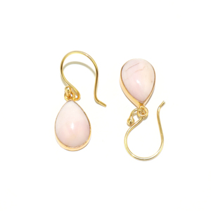 Boucles d'oreilles pendantes en opale rose naturelle de style vintage, serties de pierres précieuses, plaquées or 24 carats, forme poire, bijoux pour femmes et filles, vente en gros - Product Image 3