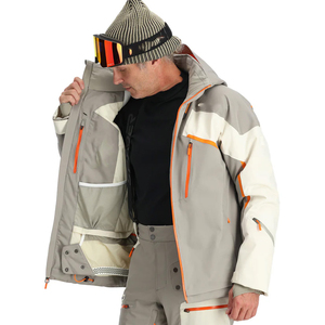Men's Windproof Hooded <b>Jacket</b> Gray <b>White</b> Orange Color Blocking Zipper Closure Sporty Winter Wear Regular Fit Polyester Shell - Product Image 3
