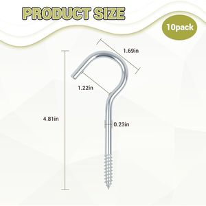 Hardware 4 15/16\" Steel Screw Hooks 10 Pack Heavy Duty Self-Tapping Cup Hooks Open Loop Design for Hanging <b>Hammocks</b> Easy - Product Image 3