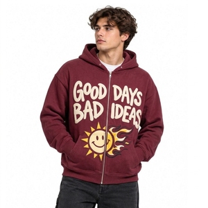 Sweat à capuche zippé pour homme, épais, 500 GSM, en molleton, avec impression en relief, motif No Saint Winged, haute qualité, chauffant - Product Image 4