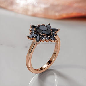 แหวนสีดำเพชรธรรมชาติสำหรับผู้หญิงแหวนหมั้นแหวนเพชรสีดำโรสโกลด์14K แหวนซ้อนกันได้เครื่องประดับครึ่งนิรันดร์ - Product Image 4