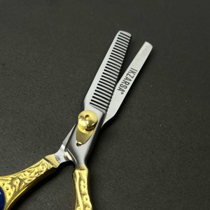 Ciseaux à effiler les cheveux en acier inoxydable plaqué or, haute précision, à dents affûtées, pour salons de coiffure et barbiers - Product Image 4