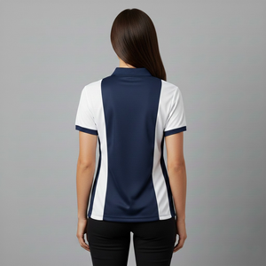 Prix de gros – Polo femme color block à manches courtes, logo brodé, séchage rapide, style décontracté, bleu marine et blanc – En promotion - Product Image 5