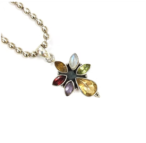 Pendentif unisexe de luxe en argent 925 avec pierres multicolores en forme de fleurs, design léger, bijoux à porter au quotidien - Product Image 2