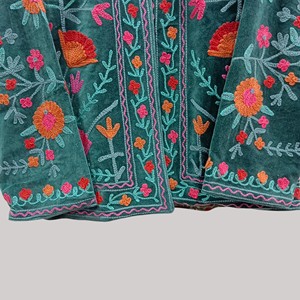 Hand Embroidered <b>Velvet</b> Mandarin Collar <b>Jacket</b> <b>Women</b> Autumn Full Sleeve Floral Pattern Pullover Style Prairie Chic - Product Image 6