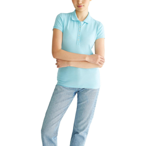 Polo de Mujer Color Verde Azulado, Manga Corta, Color Sólido, Tejido Piqué, Cuello Casual, Largo Regular, 100% Algodón - Product Image 5