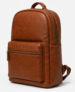 <b>Black</b> Genuine Leather Vintage Mens Business Travel Laptop <b>Backpack</b> Zipper Summer/Winter Polyester Lining Lightweight - Product Image 3