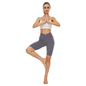 Shorts de yoga taille haute sans couture pour femme, couleur unie, extensibles, pour le sport et le cyclisme, en Spandex et Nylon, vêtements de compression pour le fitness - Product Image 3