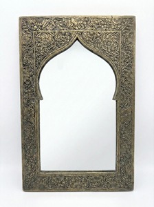 Decorative Graved Gold Brass <b>Frame</b> Mirror Ideal For Bathroom Vanity And Dressing Area Enhances Heritage Interior Styling - Product Image 3