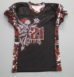 เสื้อฟุตบอลอเมริกันแบบซับลิเมชั่นสั่งทำพิเศษจาก PUFFIN SPORTS สำหรับผู้หญิง คอวี ลายพราง ระบายเหงื่อได้ดี ทรงแอธเลติก แขนสั้น - Product Image 5