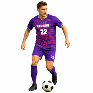 Maillot de football personnalisé pour homme, rayé violet, col en V, manches courtes, respirant, en polyester, fabriqué au Pakistan - Product Image 6