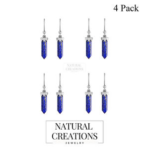 Boucles d'oreilles pendantes en argent sterling 925 de qualité supérieure, finition haut de gamme, en forme de crayon, avec lapis-lazuli, serti à la baguette, tendance, cadeau idéal pour mariage et soirée - Product Image 2