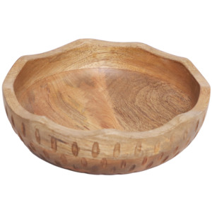 Bol décoratif en bois de style moderne du milieu du siècle, gravé à la main avec un motif animalier SB-017 |   Décoration d'intérieur en bois naturel - Product Image 1