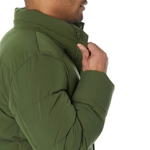 Long <b>Quilted</b> Winter Jacket Men Olive Green Full Sleeve Zipper Closure Stand Collar Thick Polyester <b>Wadding</b> Solid Color - Product Image 6
