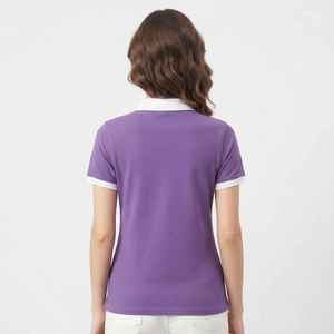 Women's <b>Purple</b> Pique <b>Polo</b> <b>Shirt</b> Short Sleeve Solid Color Casual Breathable Cotton Top Front Logo - Product Image 2
