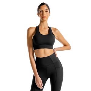 Soutien-gorge de sport solide noir à rayures croisées pour femmes Soutien-gorge de sport sans couture pour entraînement Gym Fitness pour femmes - Product Image 1