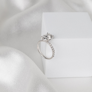 3.32 Carat Oval Cut Lab Grown <b>Diamond</b> <b>Ring</b> 14K White Gold Hidden Halo Pave Band Engagement <b>Ring</b> Luxury Bridal - Product Image 3