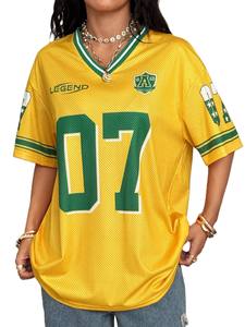 Maillot de football américain ample jaune pour femme 2026, style streetwear, épaules tombantes, respirant, 100 % polyester, OEM - Product Image 5