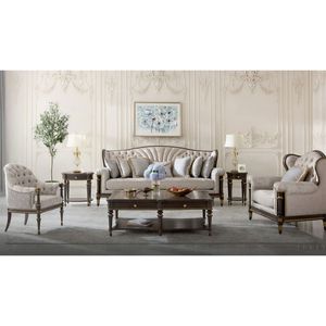 Royal Luxury Solid Teak <b>Wood</b> <b>Sofa</b> Set Classical 5 Seater Carved Fabric Couch Gold Coffee Side Table Living Room Villa Furniture - Product Image 1