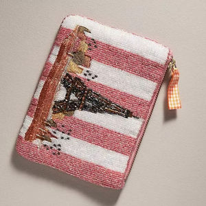 Porte-monnaie artisanal perlé motif agrumes (citron, orange, lime) – Mini portefeuille demi-tranche perlé avec fermeture éclair et perles pour femme - Product Image 1