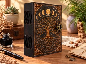 Herb Heritage Large Hardcover Leather Grimoire Tree <b>Life</b> Notebook Celestial Spell <b>Book</b> Sewing Bound Water Color Vintage Old Page - Product Image 1