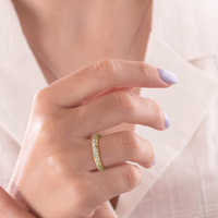 Bague de mariage en or 14 carats avec diamants ronds et bord festonné, bague éternité complète, bijou de luxe empilable pour anniversaire