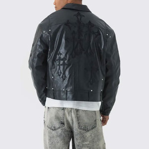 Blouson Bomber en Cuir PU pour Homme, Motif Croisé Gaufré, Fermeture Éclair, Col Rabattu, Manches Classiques, Idéal pour l'Automne - Product Image 2